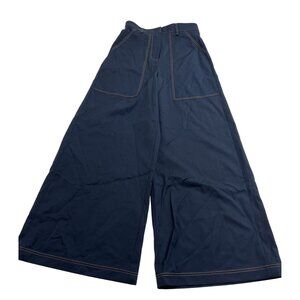 Lilysilk Denim-Inspired Wide Leg Wool Pants in Navy Blue